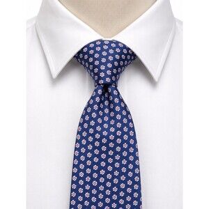 Cremieux Handmade in the USA Silk Tie Navy Blue Repeating Small Floral Pattern